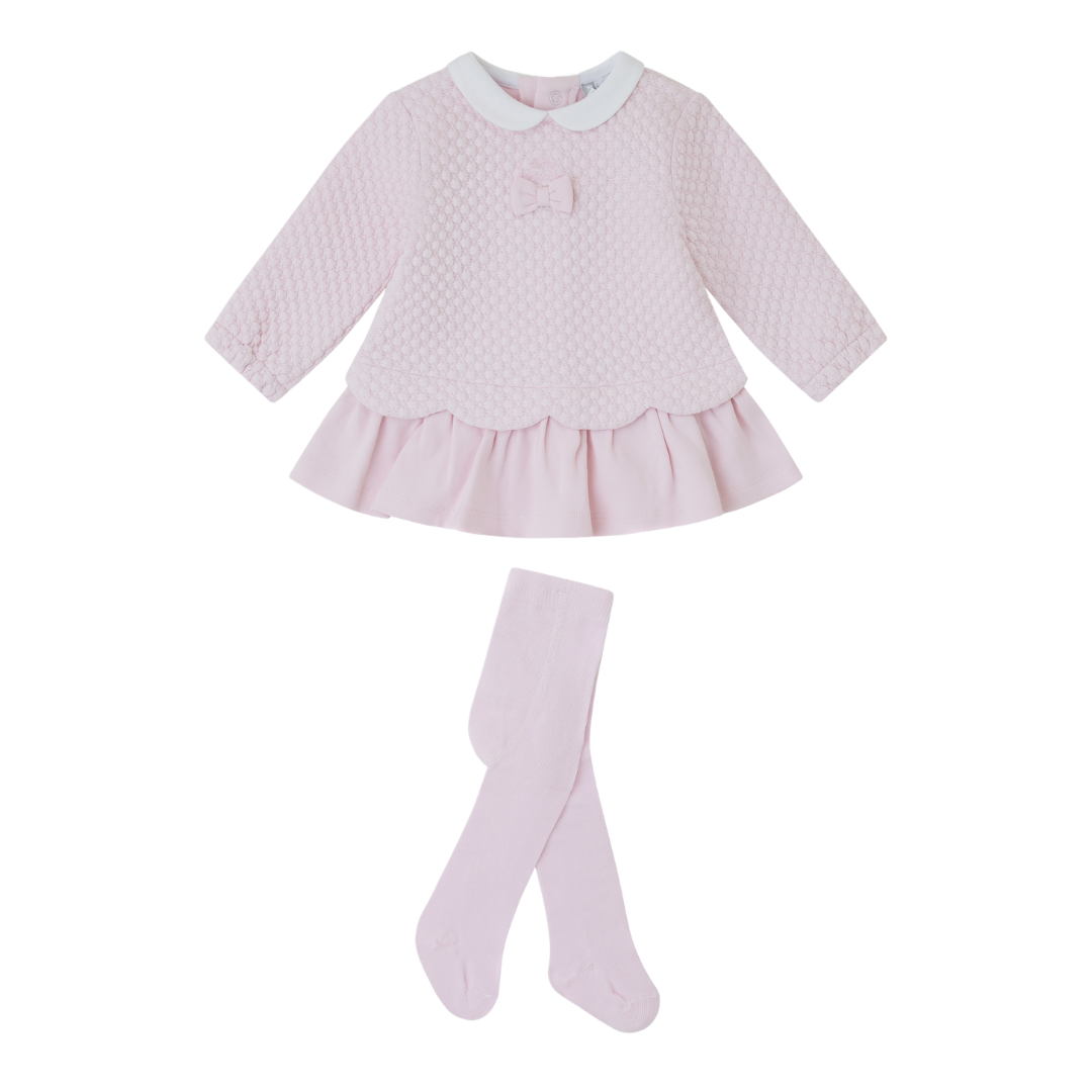 Tutto Piccolo Girls Pink Quilted Dress With Tights
