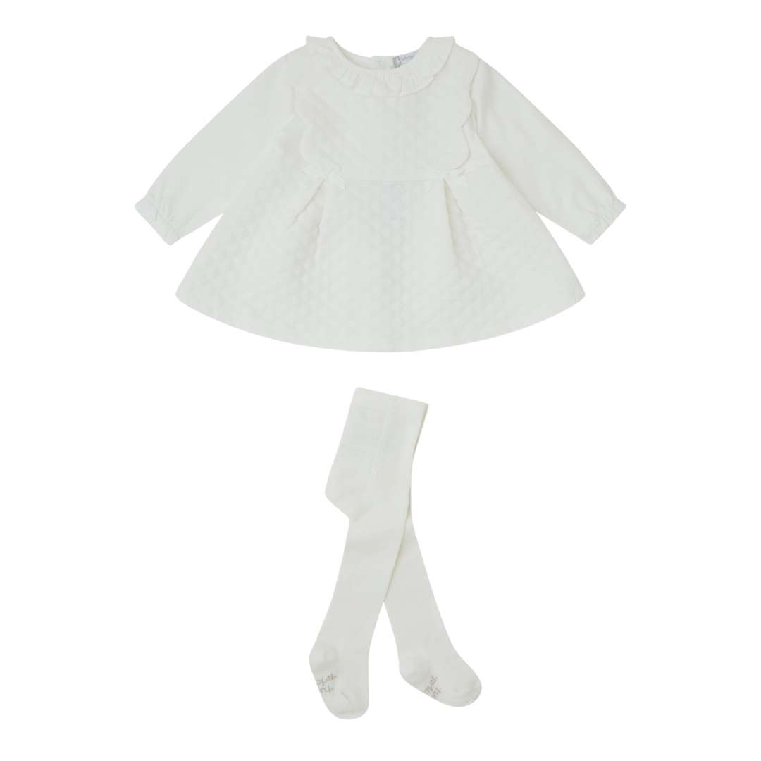 Tutto Piccolo Girls Ivory Frill Collar Dress With Tights