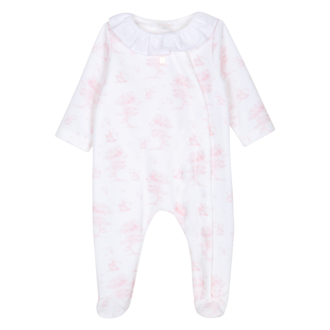 Patachou Girls Pink Velour Bear Printed Babygrow