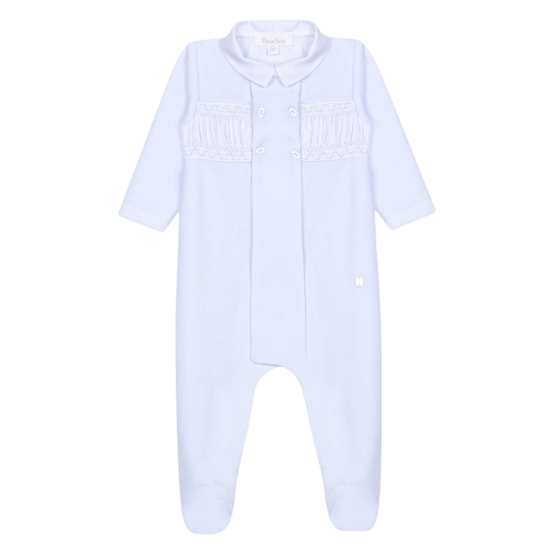 Patachou Boys Blue Velour Button Babygrow
