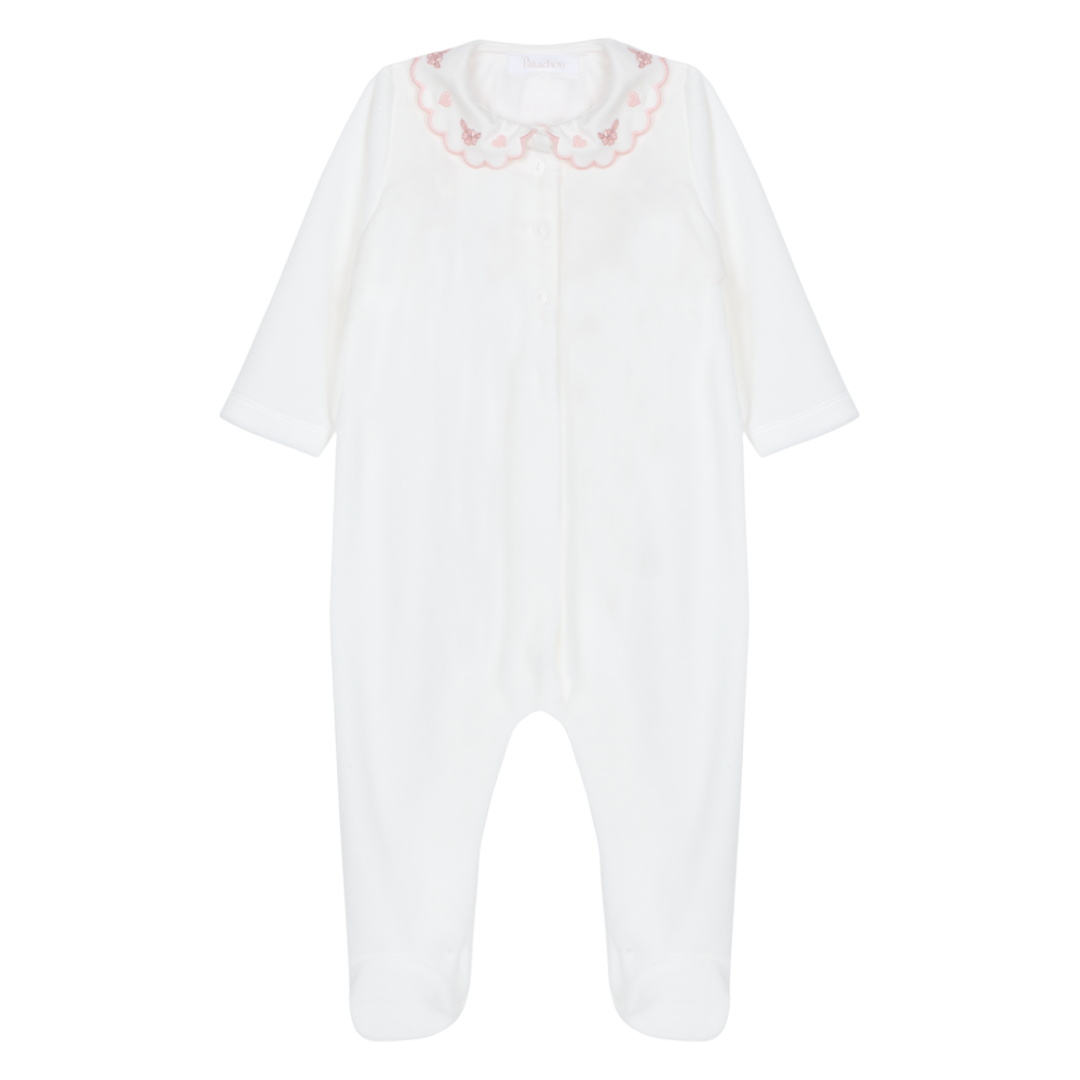 Patachou Girls Ecru Velour Floral Hearts Embroidered Babygrow