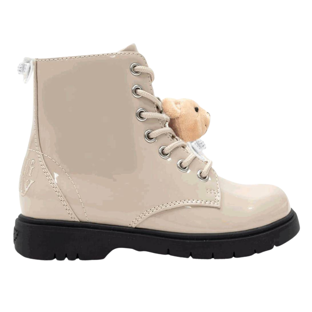 Lelli Kelly Girls ORSETTO Beige Patent Leather Teddy Bear Boots