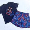 SS25 Moda Bandidos Blue Red & Orange Symbols T-Shirt & Swim Shorts Set