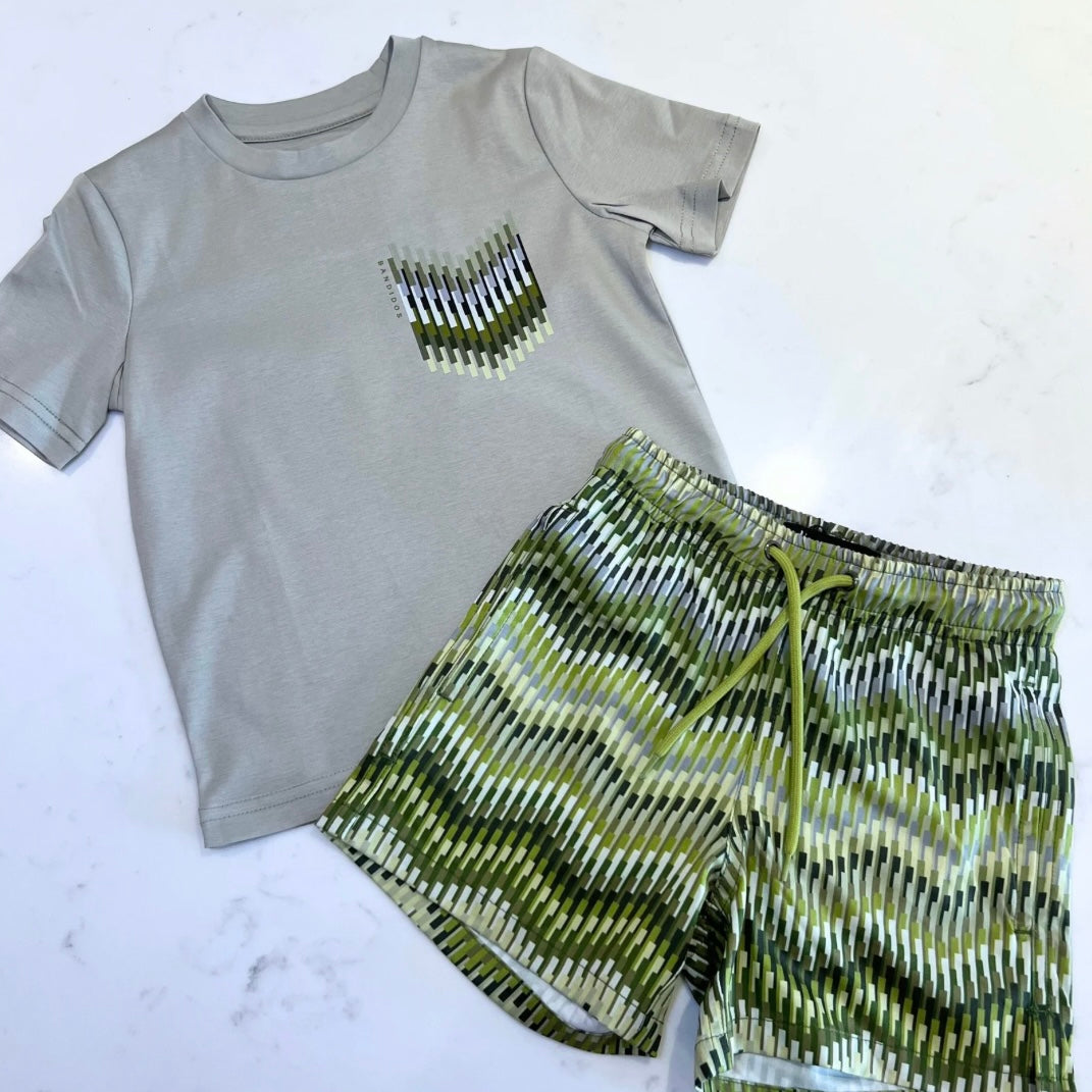 SS25 Moda Bandidos Green Zig Zag T-Shirt & Swim Shorts Set
