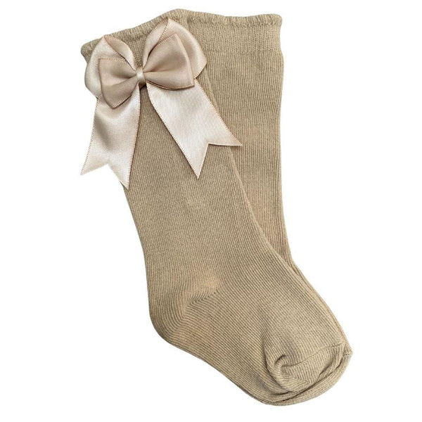 Tambino Taupe Knee High Bow Socks