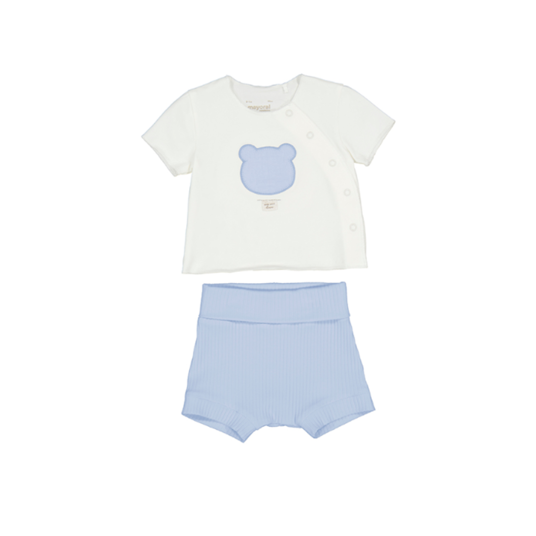 SS25 Mayoral Baby Blue Teddy Bear Shorts Set