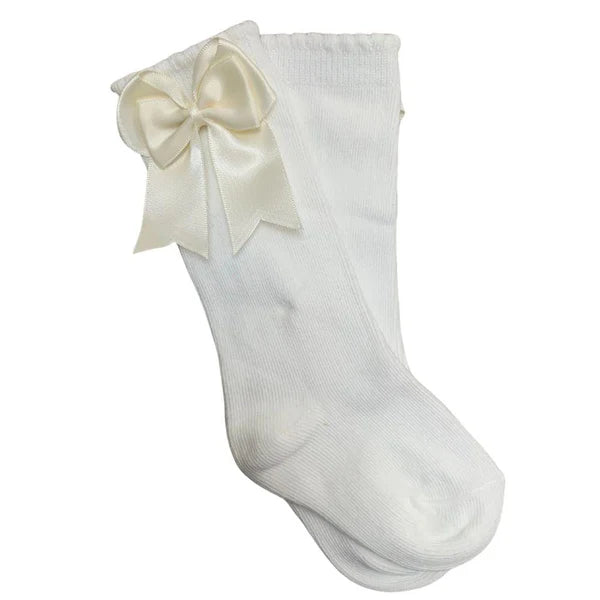 Tambino Ivory Knee High Bow Socks