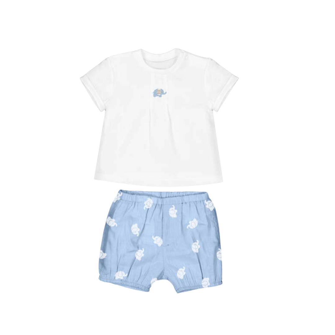 SS26 Mayoral Blue & White Elephant Shorts Set