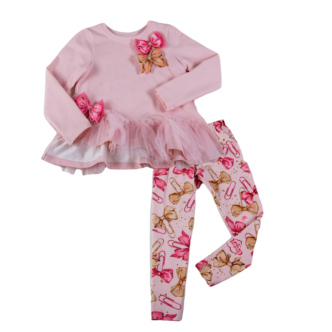 Daga Pink & Gold Paper Clip Bow Tulle Legging Set