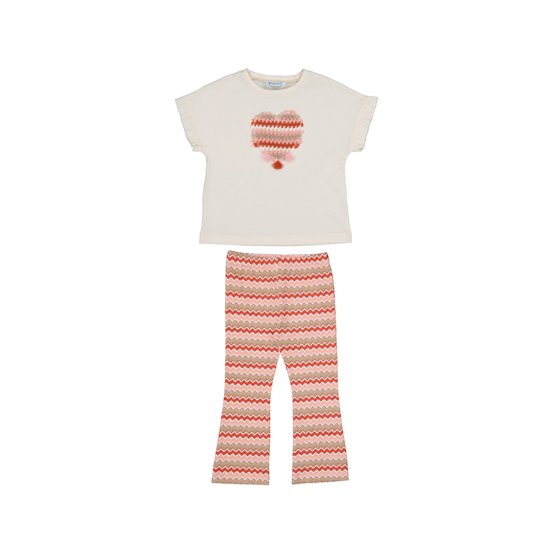 SS25 Mayoral Pink Multicoloured Chevron Heart Flare Leggings Set