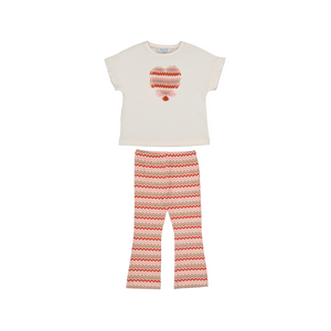 SS25 Mayoral Pink Multicoloured Chevron Heart Flare Leggings Set