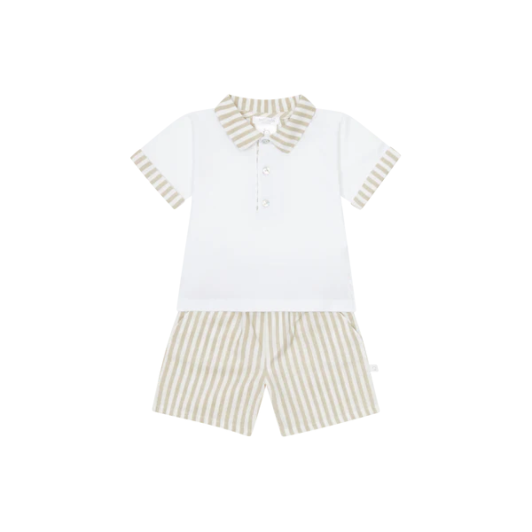SS25 Deolinda Beige & White Stripe Polo & Shorts Set
