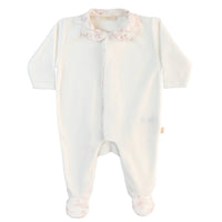 Baby Gi Ivory & Pink Velour Vintage Frill Babygrow