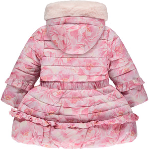 AW23 ADee AMELIA Pink Faux Fur Hooded Peony Print Jacket / Coat