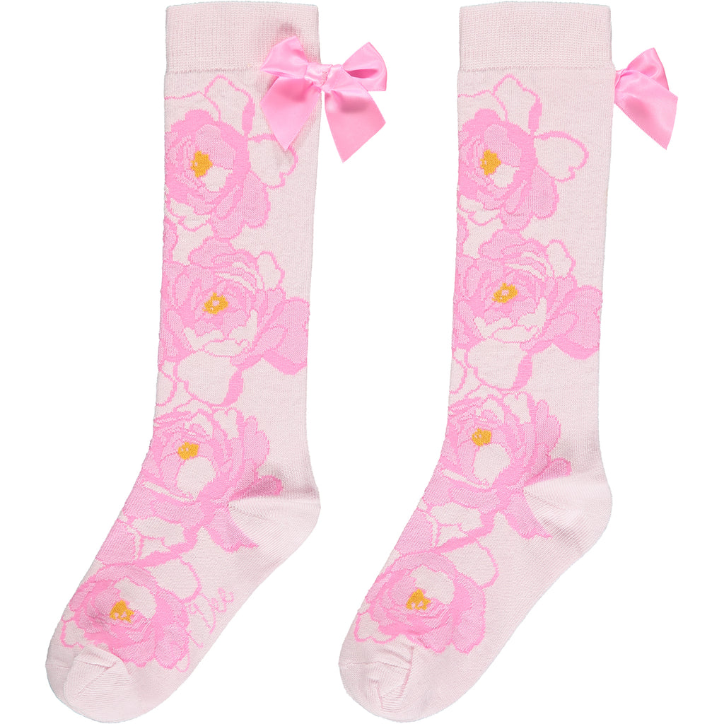 AW23 ADee AURORA Pink Peony Print Bow Knee High Socks