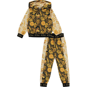 AW23 ADee BRIANA Black Gold & White Baroque Print Hooded Tracksuit