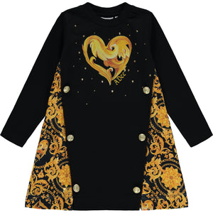 AW23 ADee BINKY Black & Gold Heart Baroque Print Panel Dress