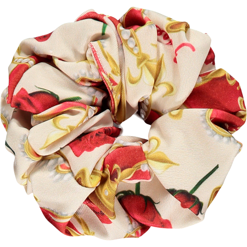 AW23 ADee BETTY Red White & Gold Crowns & Roses Print Scrunchie