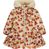 AW23 ADee CARA Red White & Gold Faux Fur Hooded Crown Print Jacket / Coat