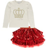 AW23 ADee CHLOE Red White & Gold Crown Sequin Frill Skirt and Top Set (Jacket Separate)