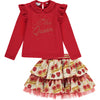 AW23 ADee CAITLYN Red & Gold 'Adee Queen' Crown Print Frill Skirt Set