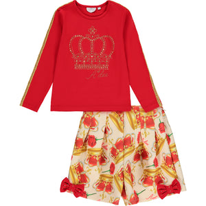 AW23 ADee CLIO & CHARLOTTE Red White & Gold Crown Print Blazer Jacket & Shorts Set