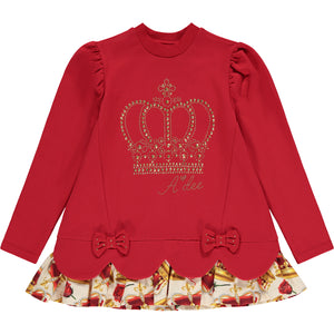AW23 ADee CLAIRE Red & Gold Crown Print Bow Frill Leggings Set