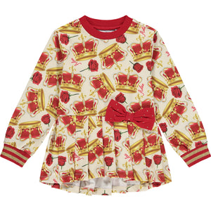 AW23 ADee CANDY Red White & Gold Crown Print Bow Frill Jumper & Leggings Set