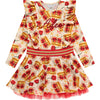 AW23 ADee COURTNEY White Red & Gold Crown & Roses Print Jersey Frill Dress