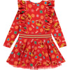 AW23 ADee COURTNEY Red White & Gold Crown Jewels Print Jersey Frill Dress