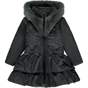 AW23 ADee SERENA Dark Grey Faux Fur Hooded Bows Jacket / Coat