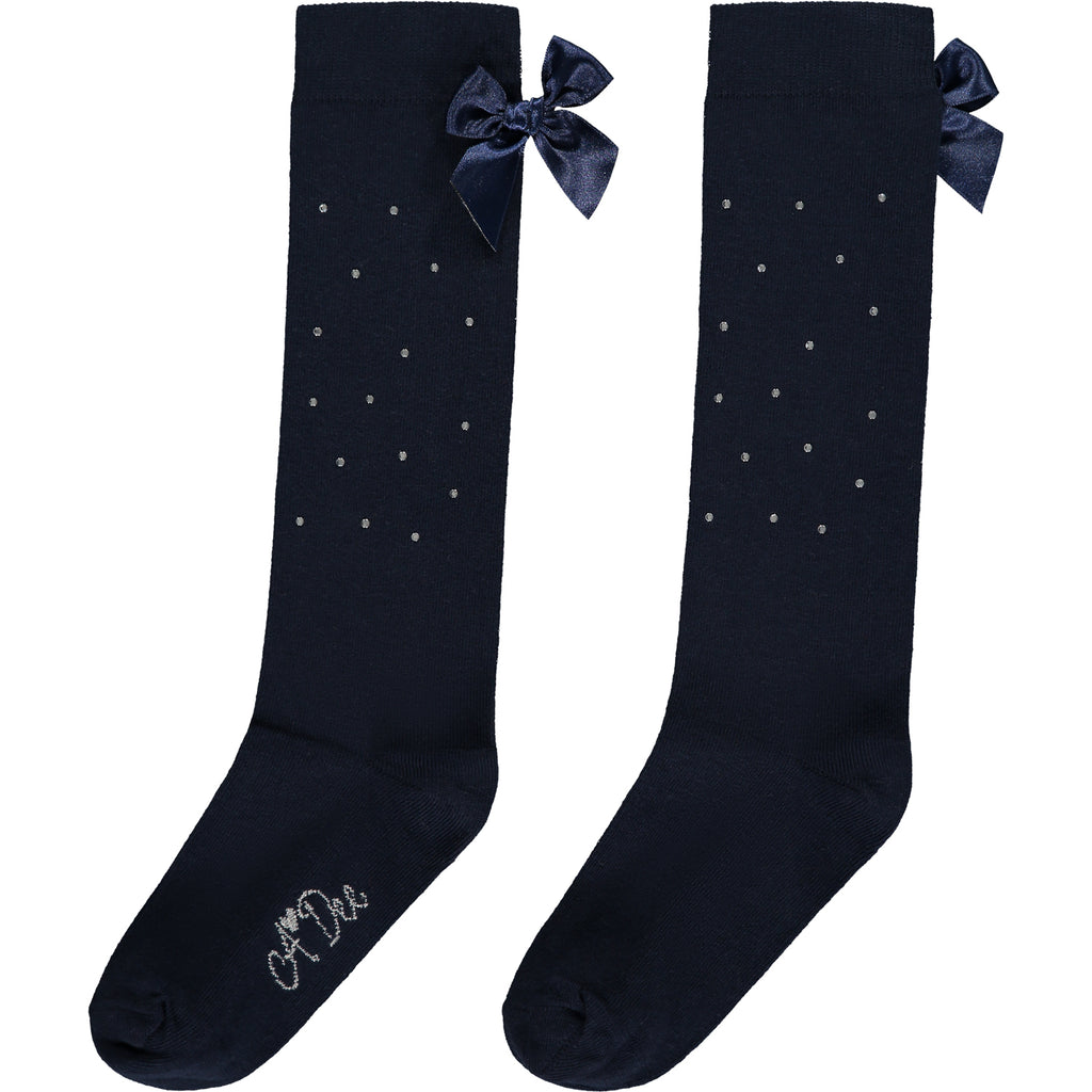 AW23 ADee PENNY Blue Navy Bow Sparkle Socks