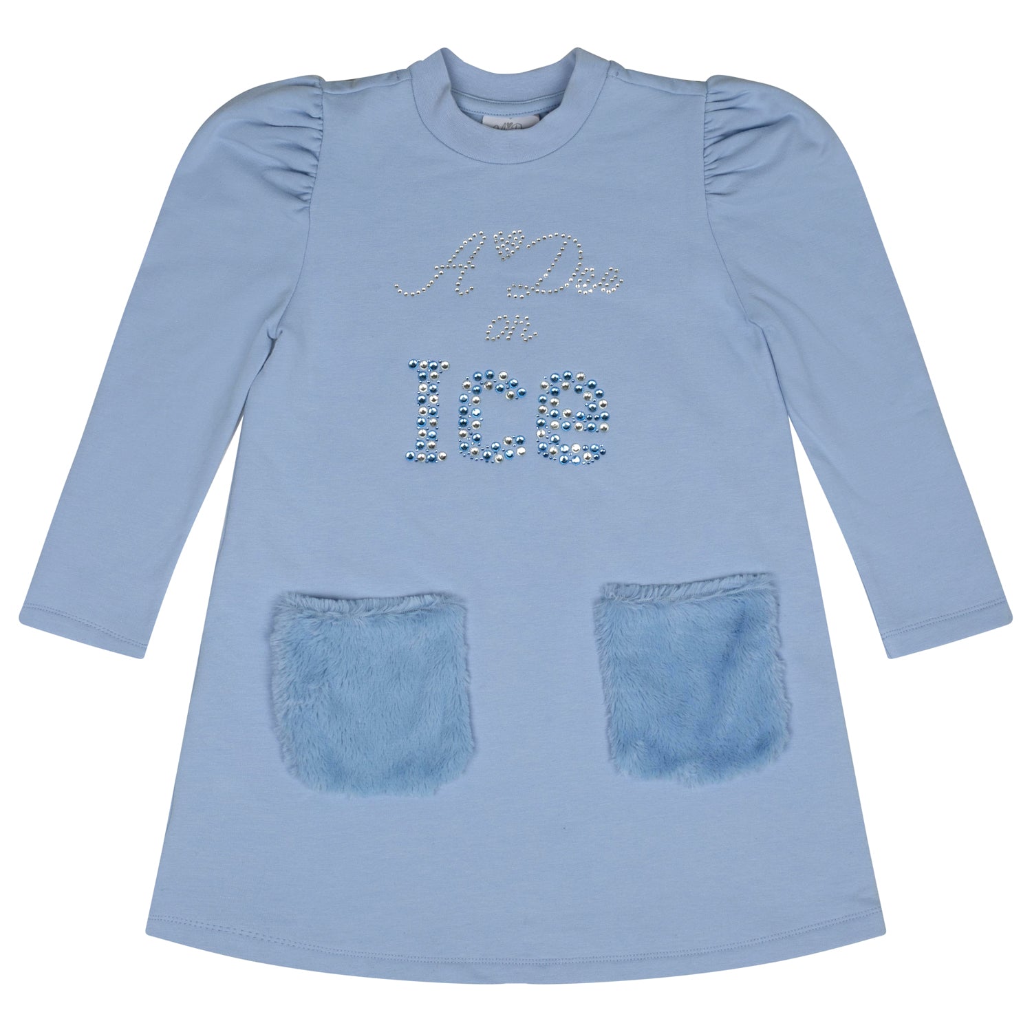 ADee POPPY Iced Blue Faux Fur Pockets Dress