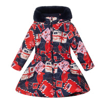 ADee RILEY Navy Blue Envelope Print Faux Fur Jacket