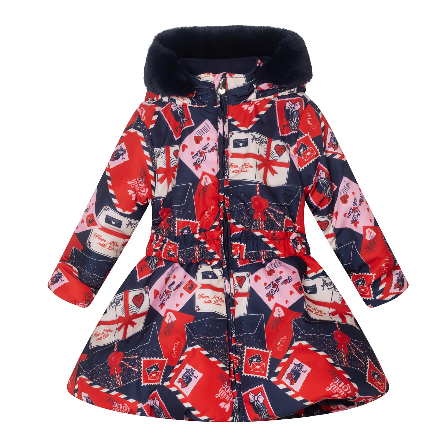 ADee RILEY Navy Blue Envelope Print Faux Fur Jacket