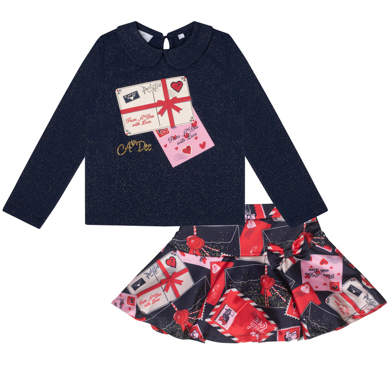 AW24 ADee ROXY Navy Blue Envelope Print Skirt Set
