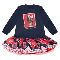 ADee RUTH Navy Blue Red & Pink Envelopes Stamp Dress