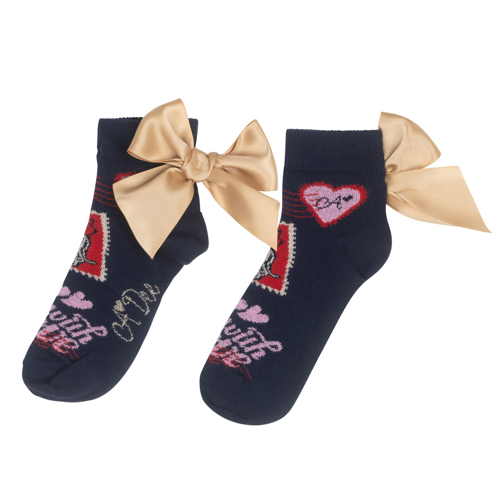 AW24 ADee RINA Navy Blue Envelope Print Ankle Socks