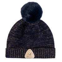 ADee RANI Navy Blue Knitted Pom Pom Hat