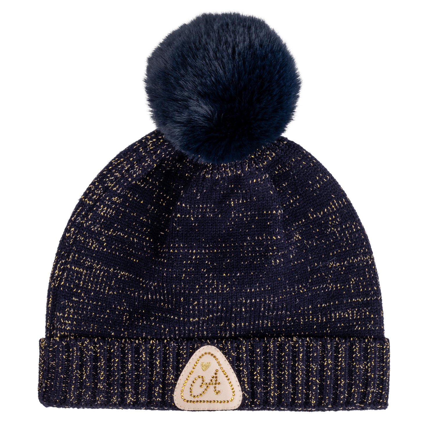 ADee RANI Navy Blue Knitted Pom Pom Hat