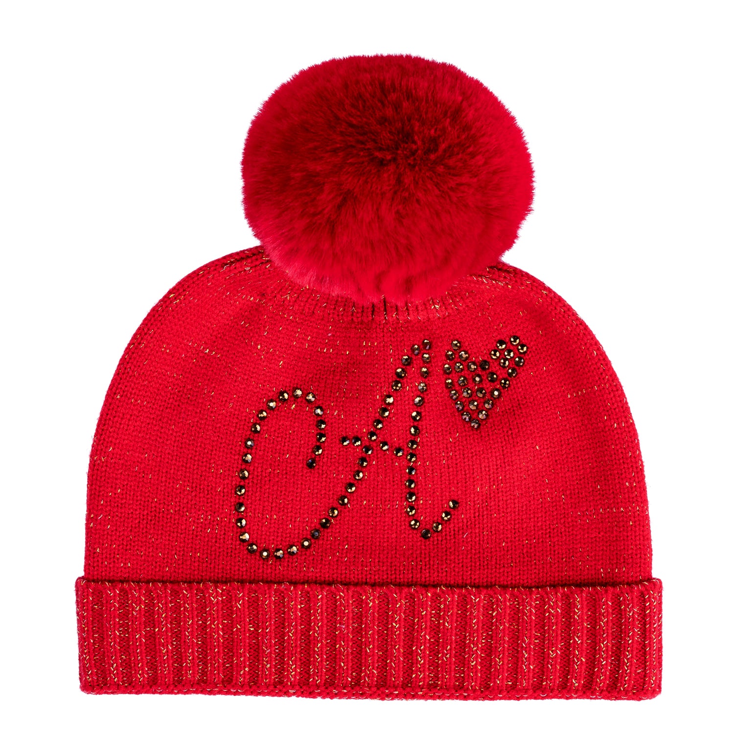 ADee RANI Red Knitted Pom Pom Hat