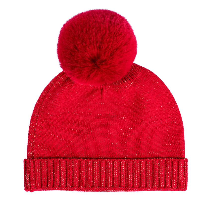 ADee RANI Red Knitted Pom Pom Hat
