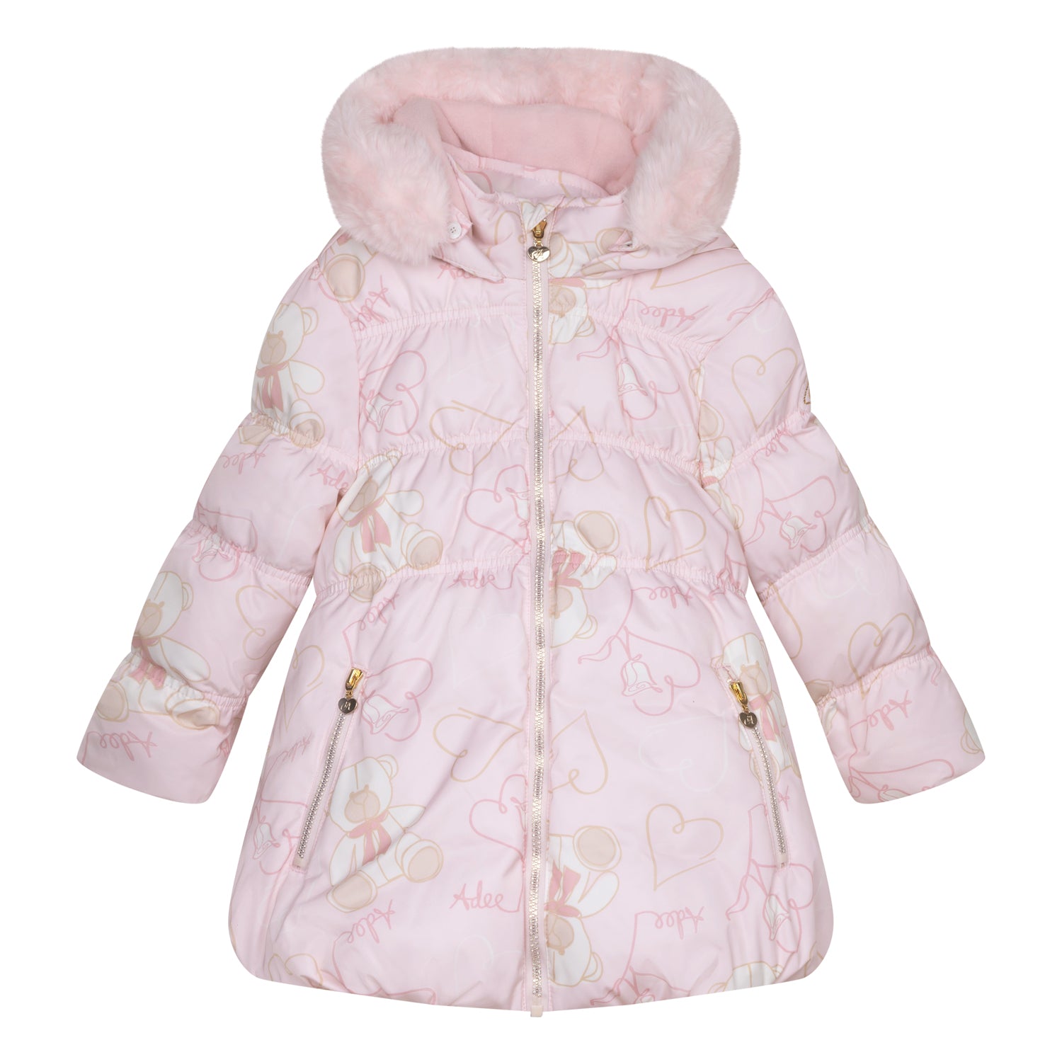 ADee STELLA Baby Pink Faux Fur Hooded Teddy Print Jacket