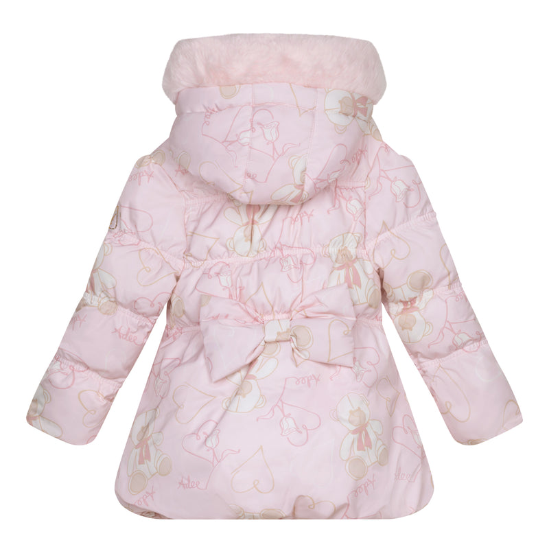 ADee STELLA Baby Pink Faux Fur Hooded Teddy Print Jacket