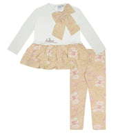 ADee SUMMER Beige Teddy Print Bow Legging Set