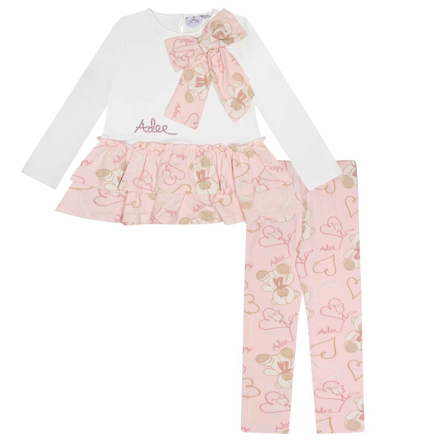 ADee SUMMER Baby Pink Teddy Print Bow Legging Set