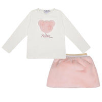 ADee SALLY & SISI Baby Pink Faux Fur Three Piece Gilet & Skirt Set
