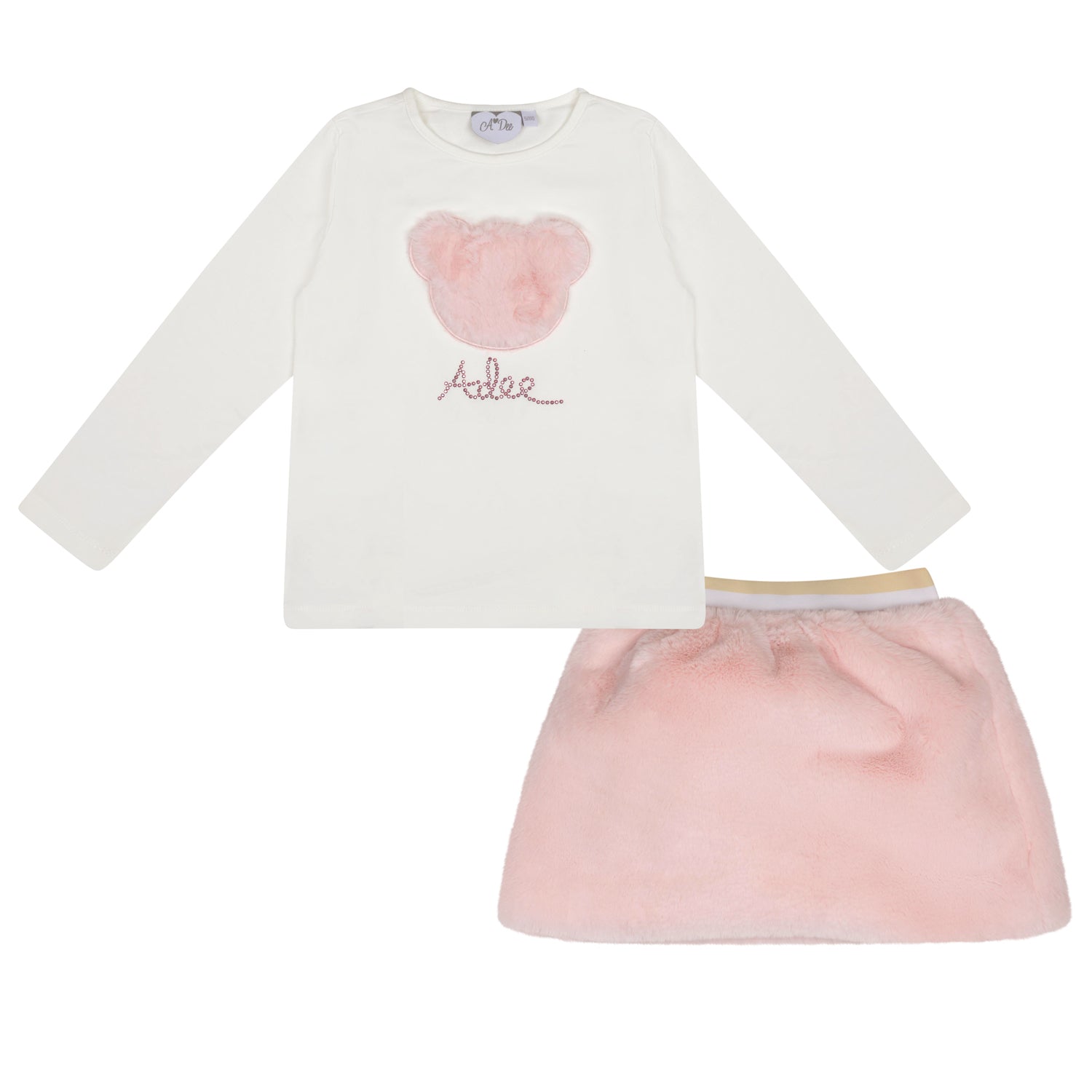 ADee SALLY & SISI Baby Pink Faux Fur Three Piece Gilet & Skirt Set