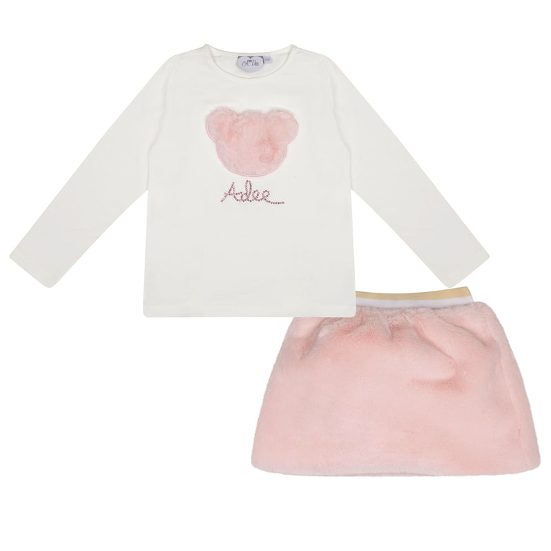 ADee SALLY & SISI Baby Pink Faux Fur Three Piece Gilet & Skirt Set