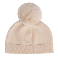ADee SABRINA Beige Knitted Pom Pom Teddy Hat